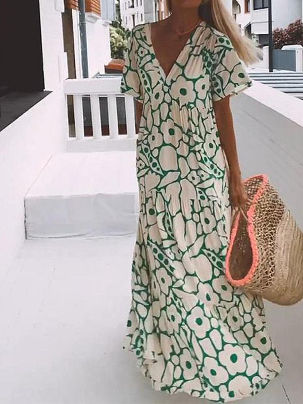 Audrey - Printed Short Sleeve Maxi Dress