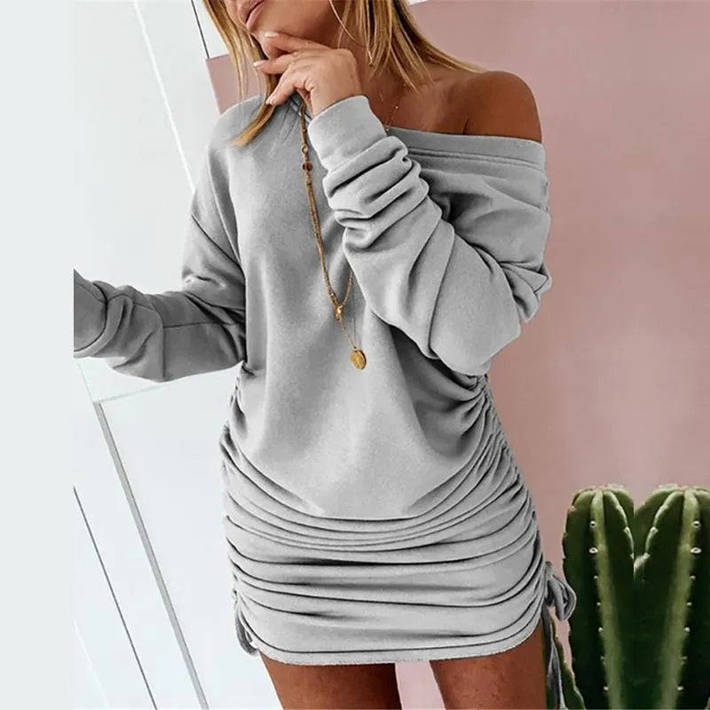 Katniss - Off-the-shoulder long sleeve fitted mini dress