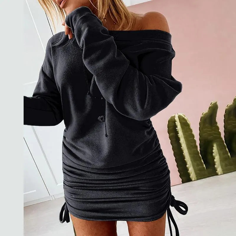 Katniss - Off-the-shoulder long sleeve fitted mini dress