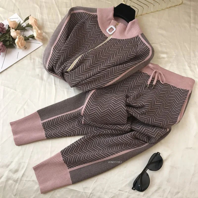 Adèle - Ensemble pull et pantalon en maille avec fermeture éclair