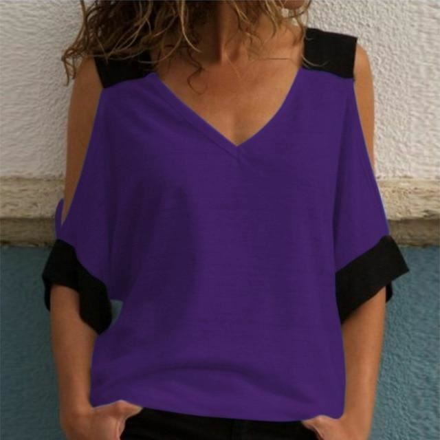 Elvira - Women's patchwork top with cold shoulders