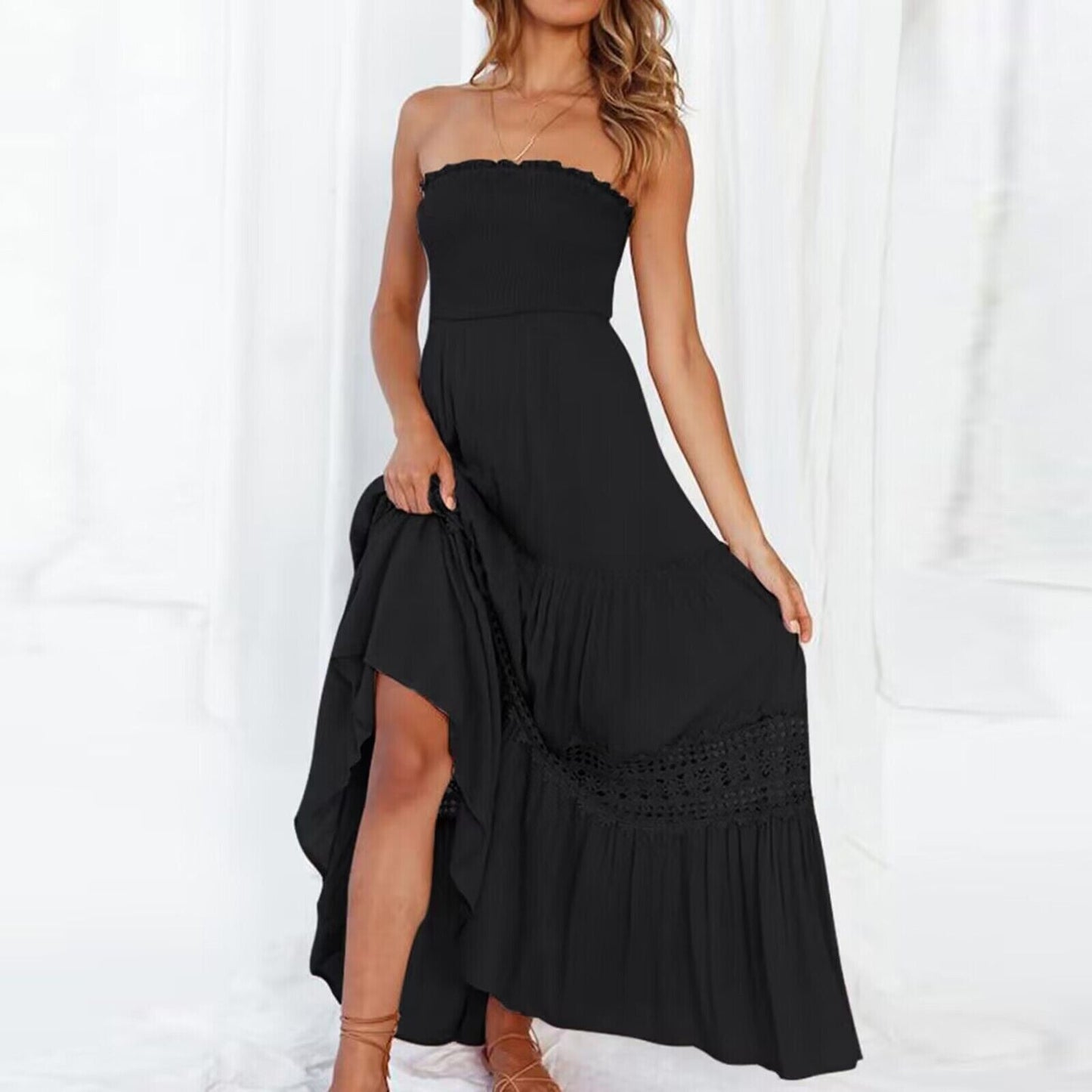 Celeste - Summery off-the-shoulder dress with lace trim