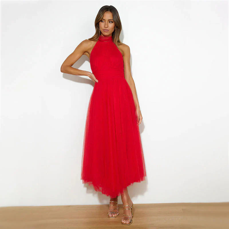 Daphne - High Neckline Net Dress