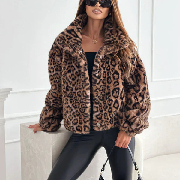 Alexandra - Fluffy Leopard Print Jacket for Women