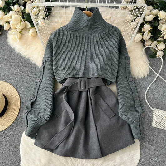 Marjorie - Short sweater vest skirt two piece set