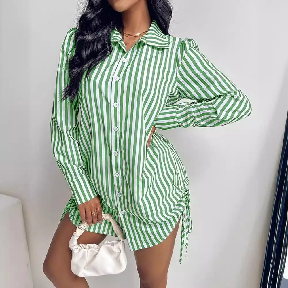 Lydia - Striped shirt dress with long sleeves and button closure