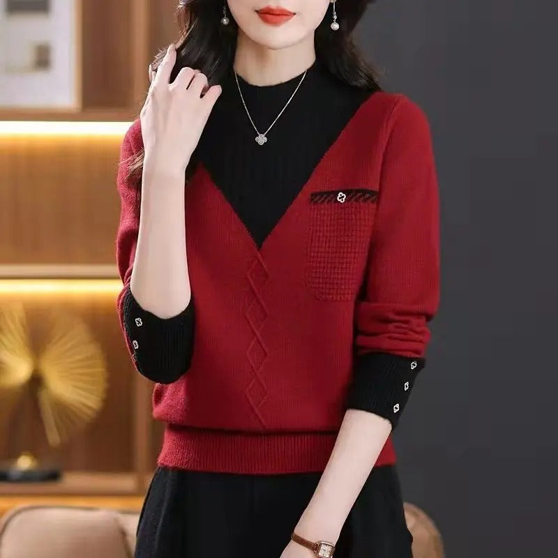 Margaret - Contrasting color half collar sweater for women