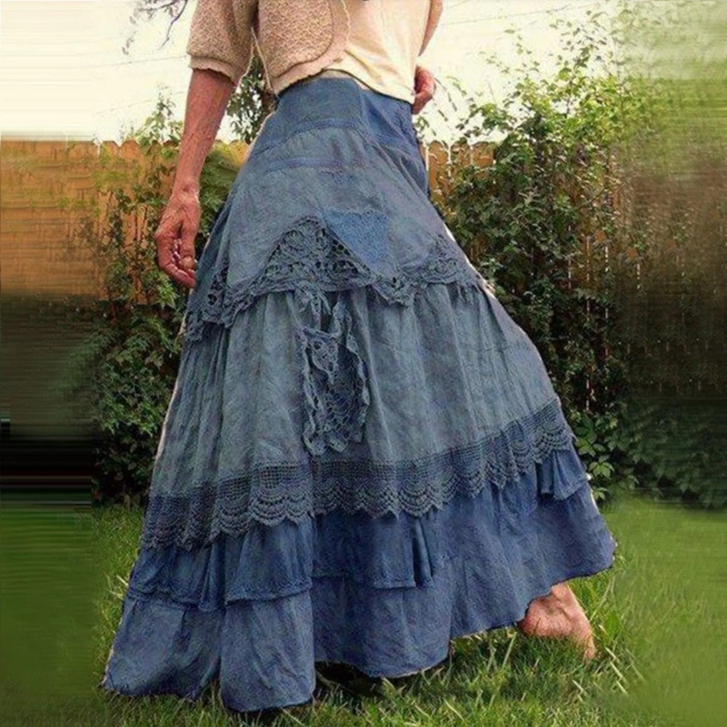 Ebba - Boho Layered Long Lace Skirt