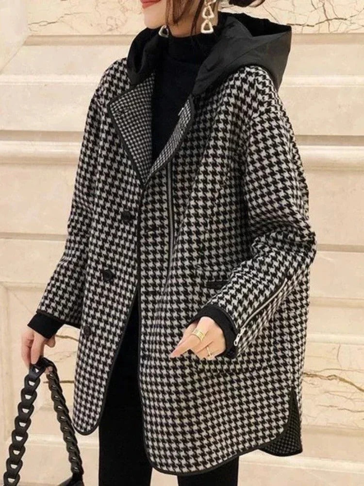 Ava - Women's Checked Hooded Coat