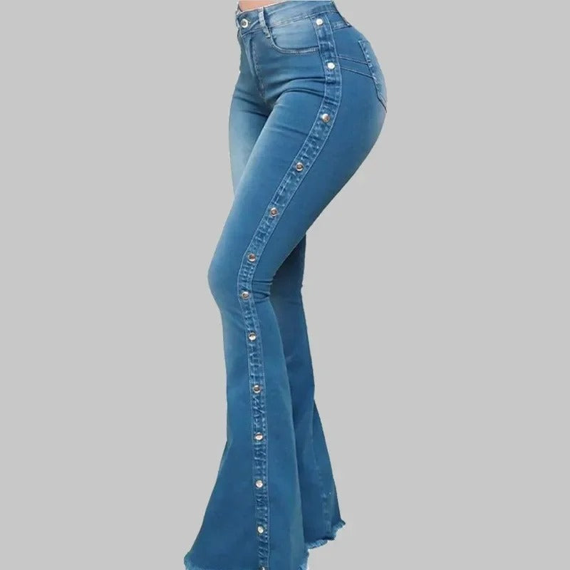 Agatha - Pantalon évasé taille haute en denim stretch