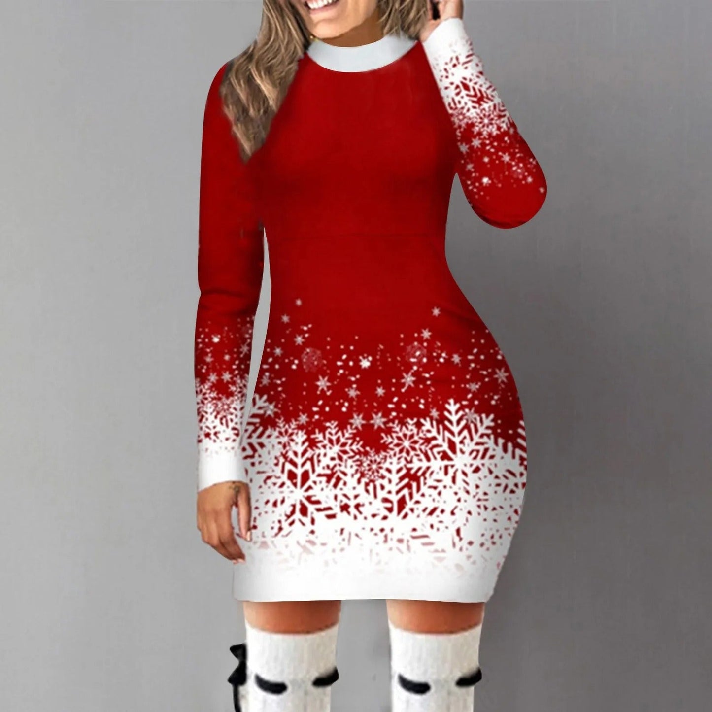 Phoebe - Long Sleeve Dress with Christmas Print