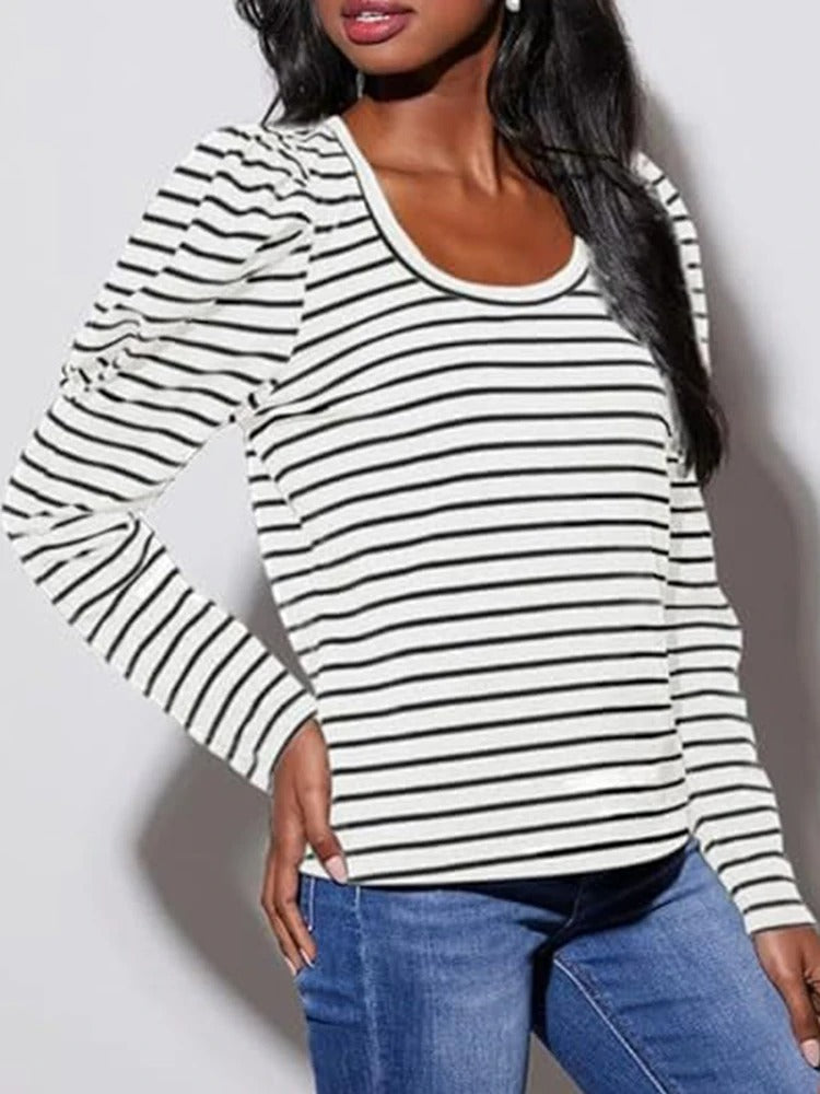 Cora - Striped puff blouse for women