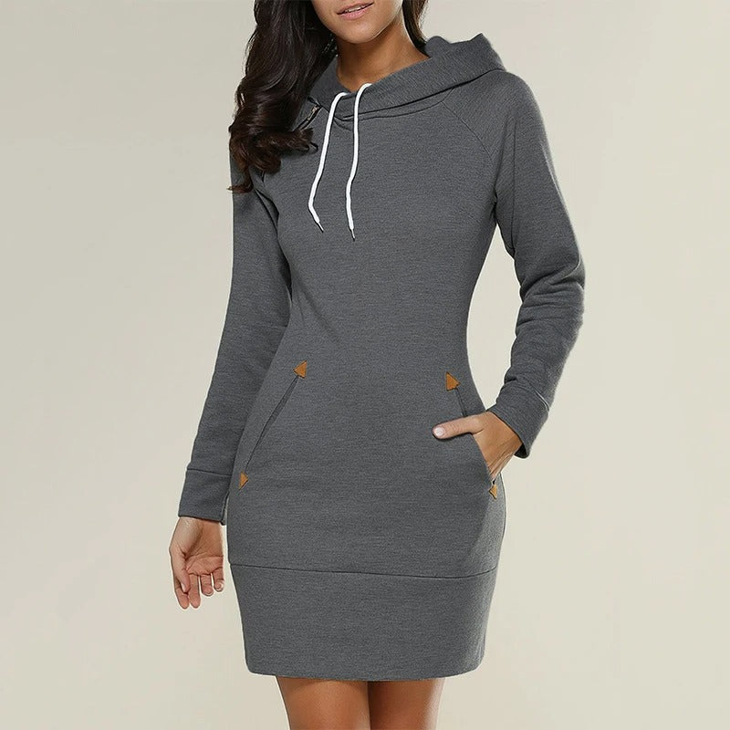 Edna - Plain Long Sleeve Hoodie Dresses