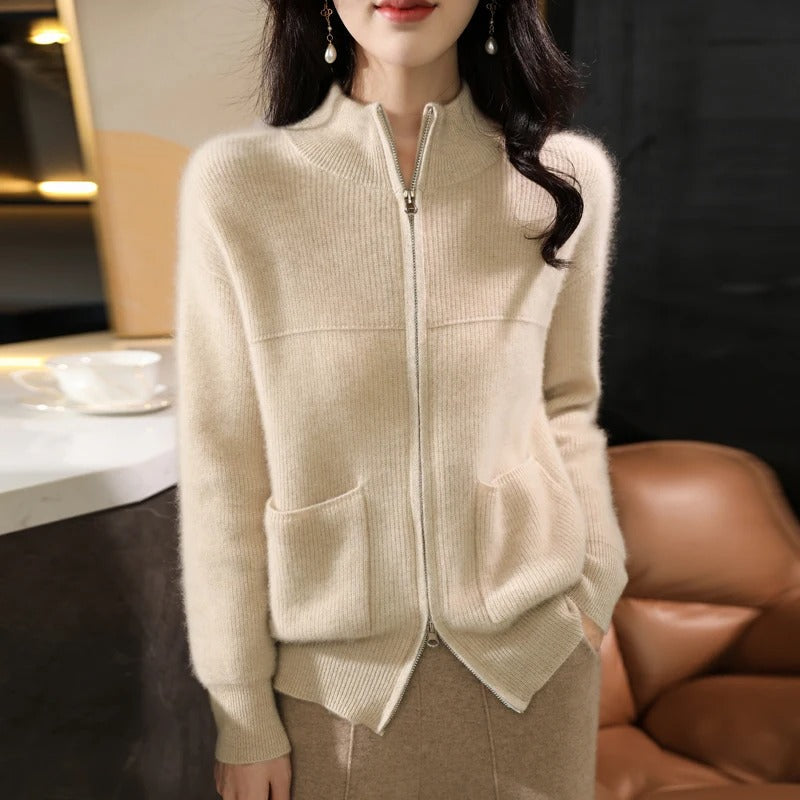 Edith - Woolen vest with zipper and stand-up collar