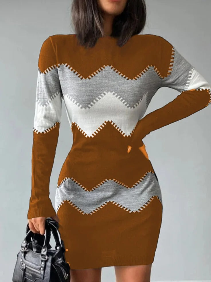 Hilda - Fashionable knitted mini dress with print