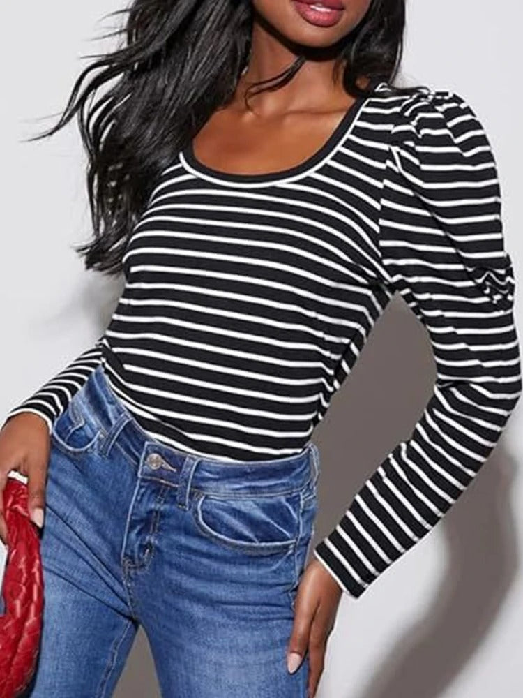 Cora - Striped puff blouse for women