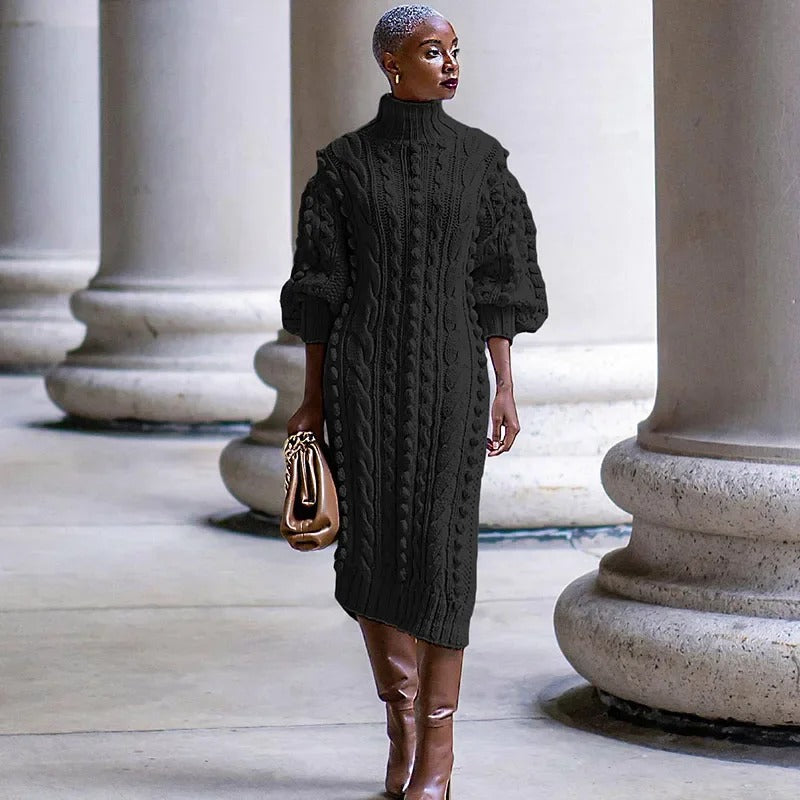 Amara - Elegant ribbed turtleneck dress