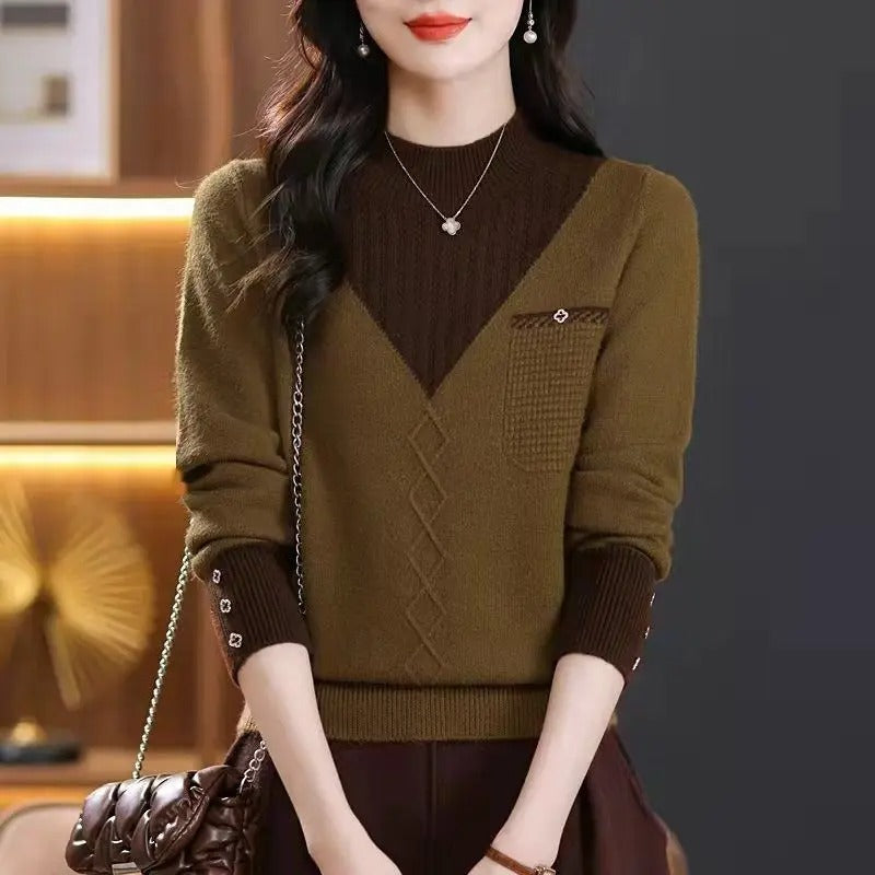 Margaret - Contrasting color half collar sweater for women