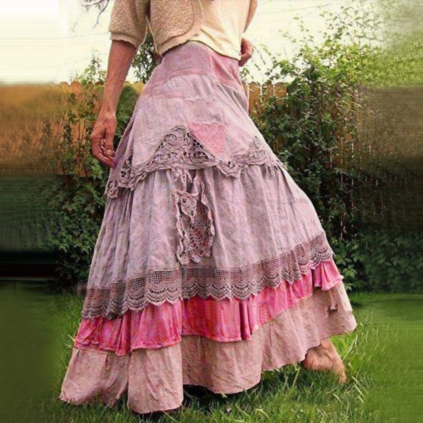 Ebba - Boho Layered Long Lace Skirt