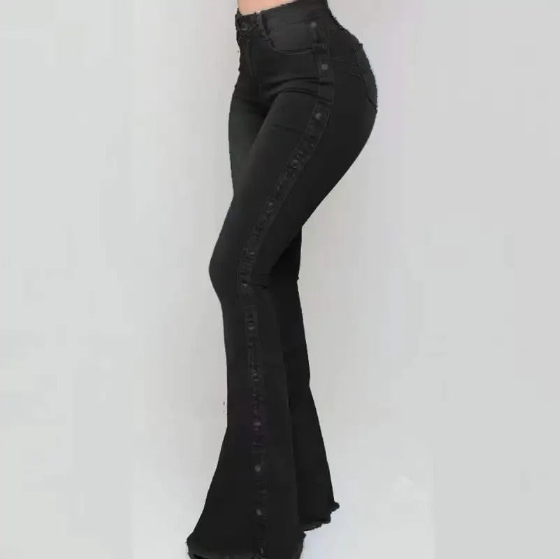 Agatha - Pantalon évasé taille haute en denim stretch