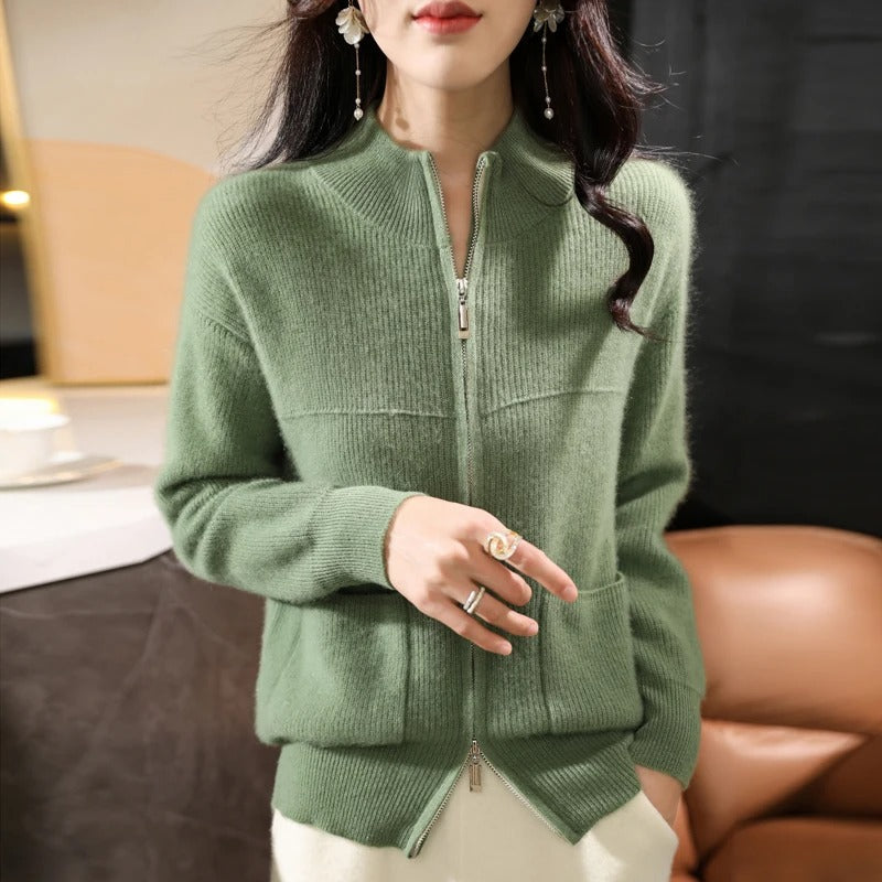 Edith - Woolen vest with zipper and stand-up collar