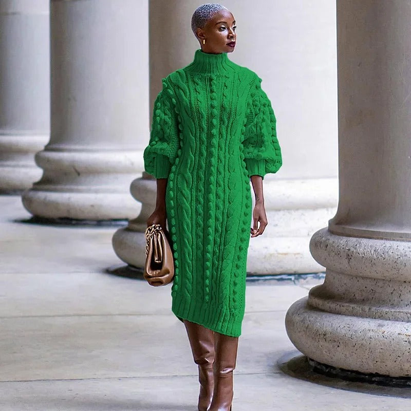 Amara - Elegant ribbed turtleneck dress