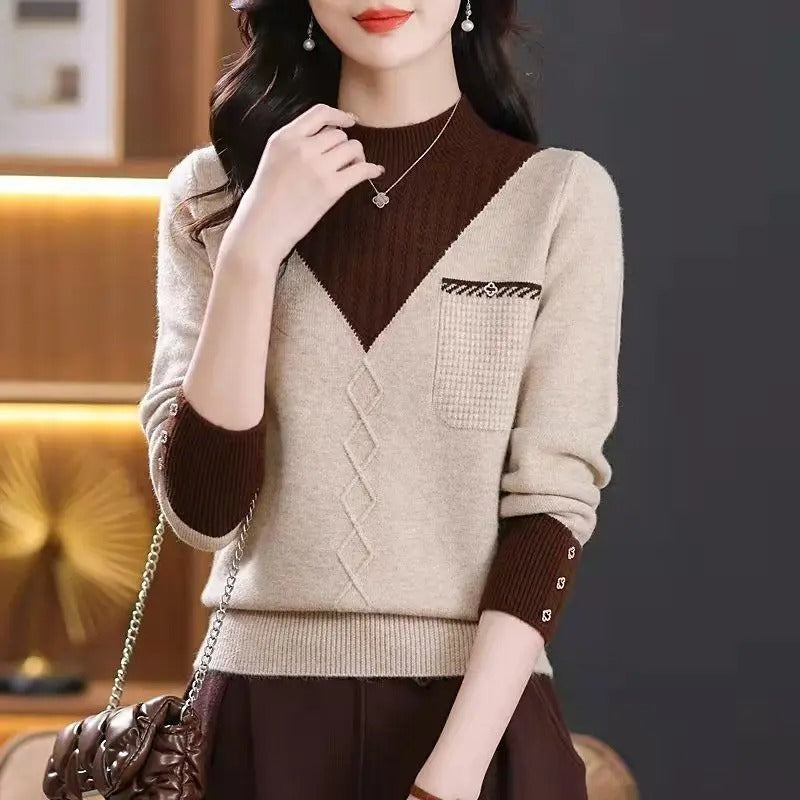 Margaret - Contrasting color half collar sweater for women