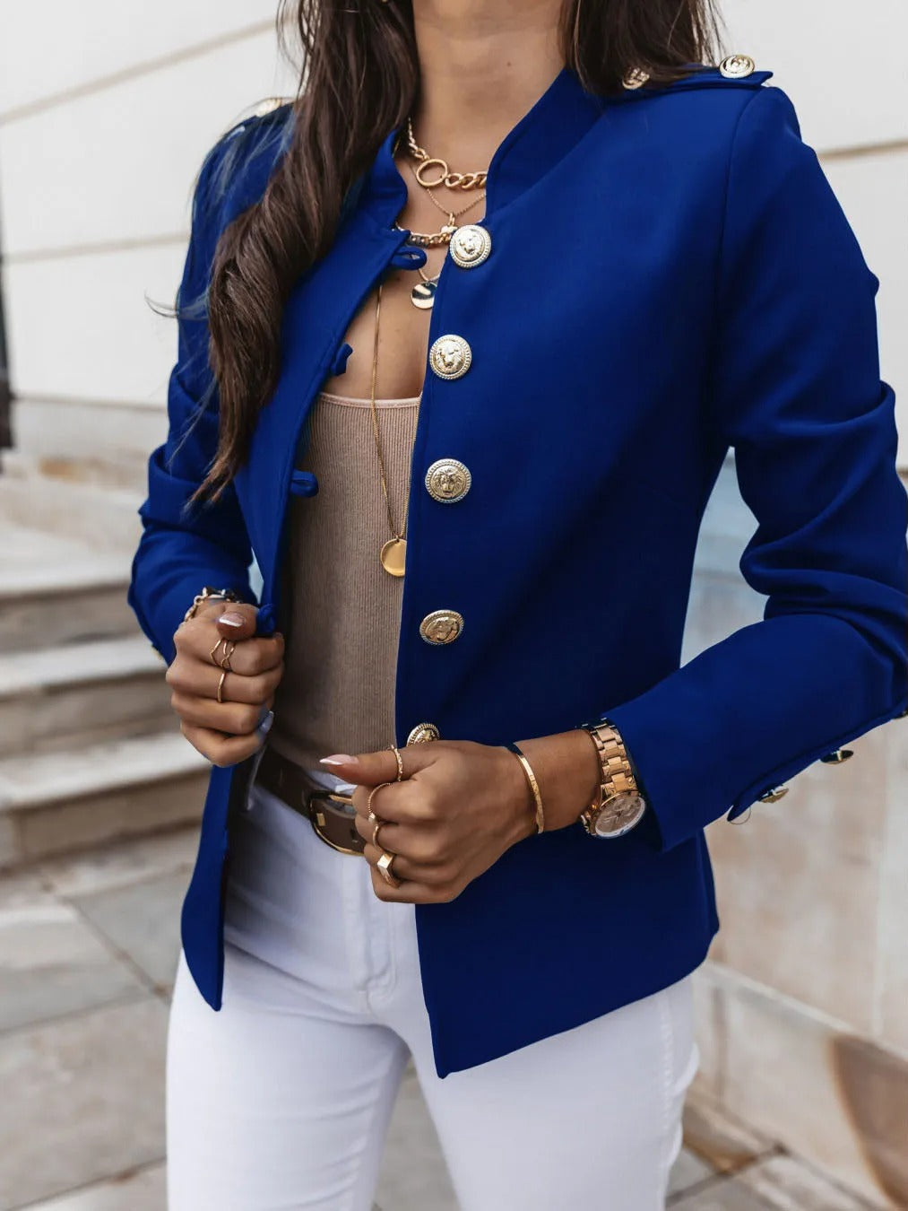 Martha - Elegant O-neck blazer jacket with long sleeves