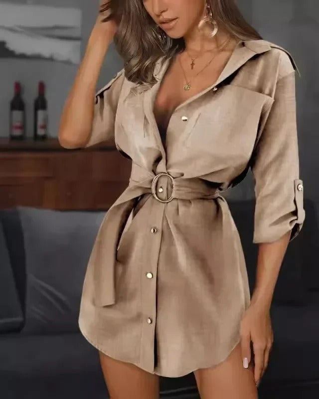 Kaitlyn - Robe chemise à manches retroussées