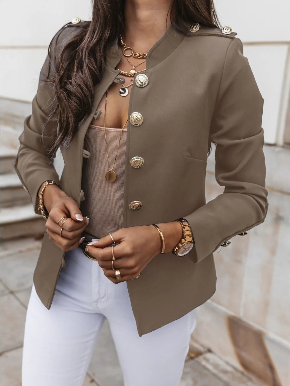 Martha - Elegant O-neck blazer jacket with long sleeves