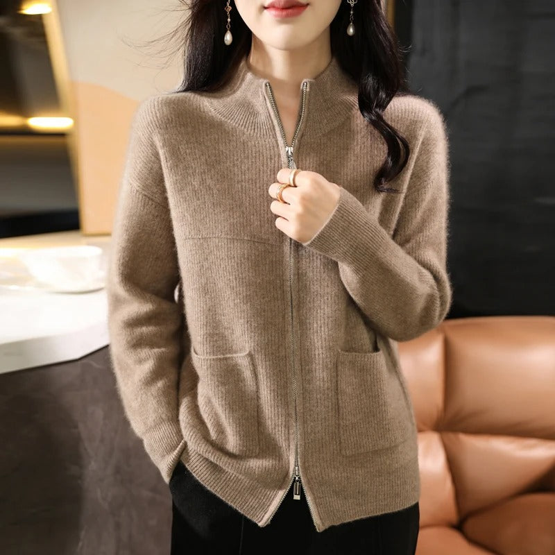 Edith - Woolen vest with zipper and stand-up collar