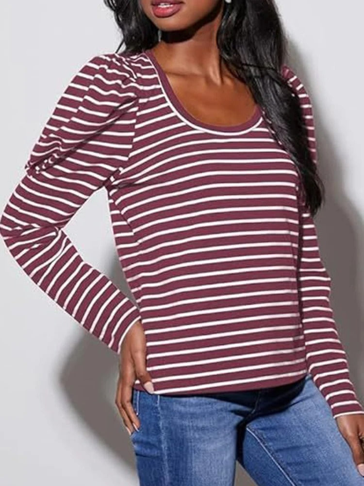 Cora - Striped puff blouse for women