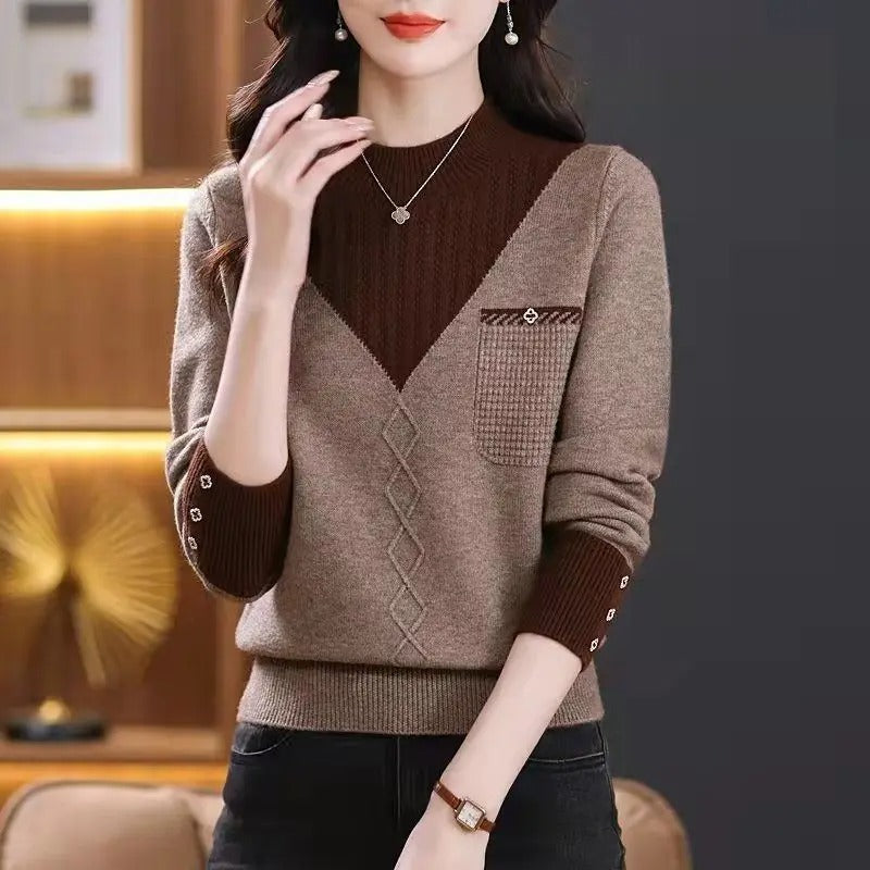 Margaret - Contrasting color half collar sweater for women