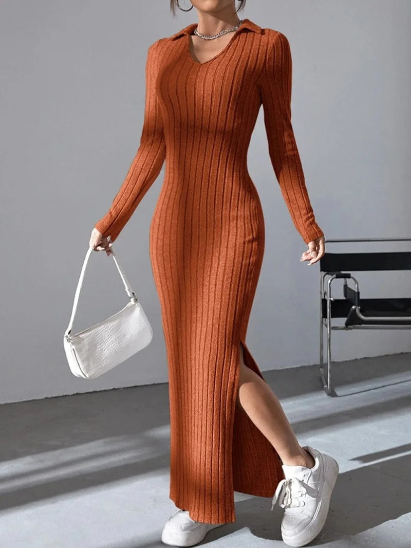 Angela - Knitted women's dress with long sleeves and slim fit