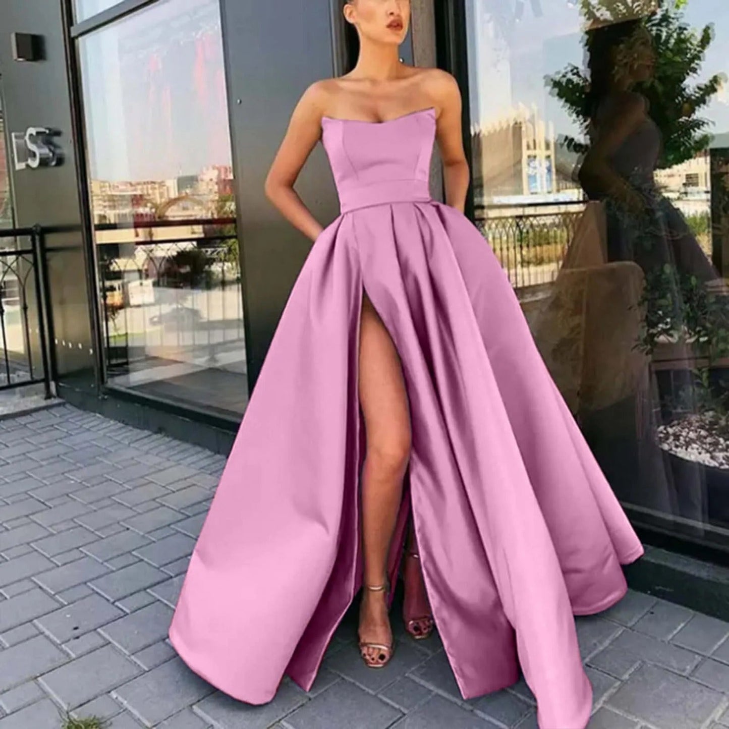 Matilda - Elegant strapless long dresses with high slit