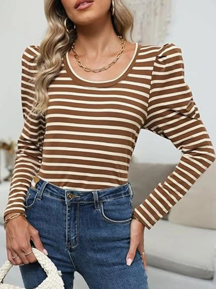 Cora - Striped puff blouse for women