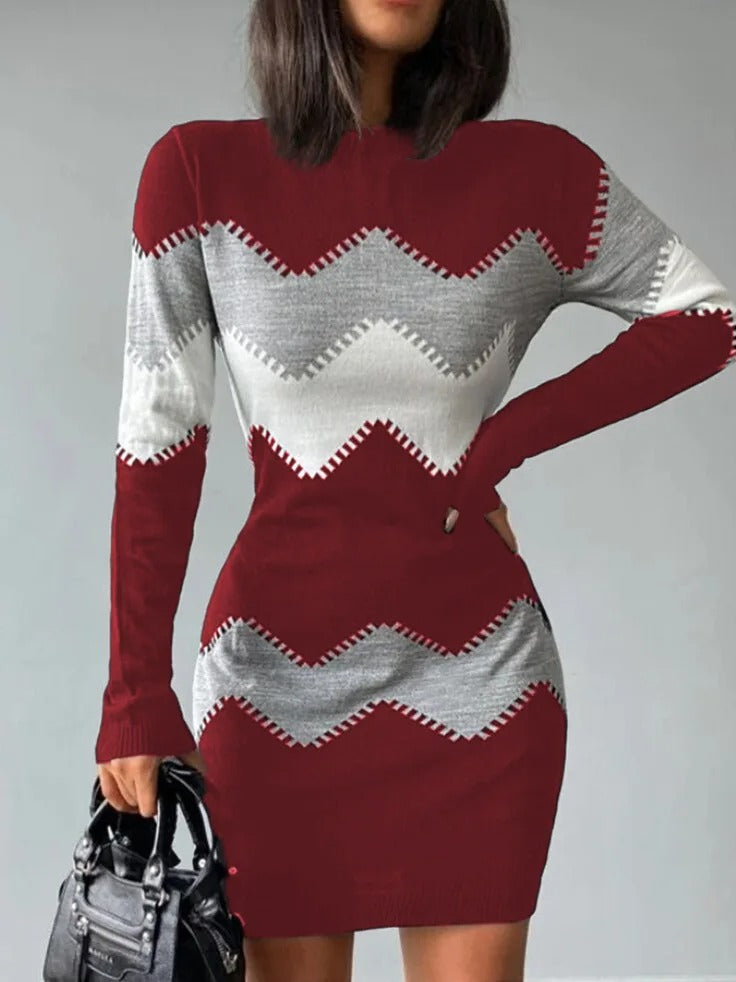 Hilda - Fashionable knitted mini dress with print