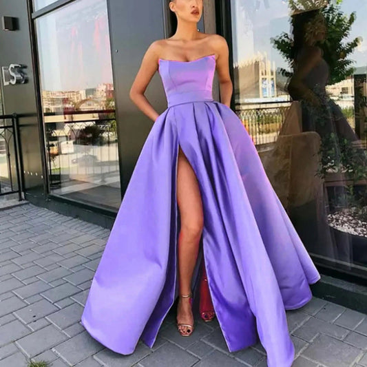 Matilda - Elegant strapless long dresses with high slit