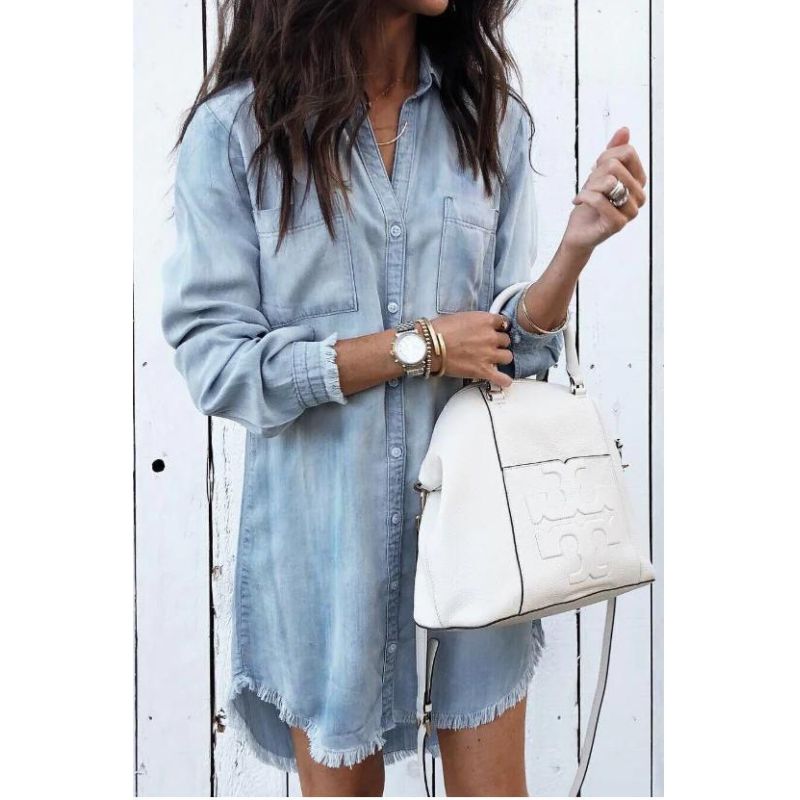 Robe en jean - Style chemise - Denim classique, silhouette flatteuse - Parfait pour toutes les occasions