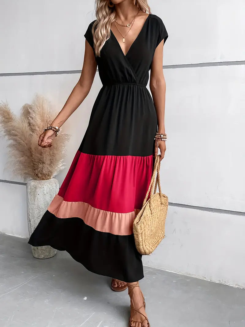 Edna - Pleated dress with color blocks