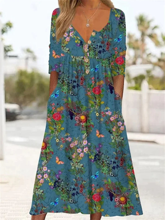 Natalie - Floral Pattern Pleated Maxi Dress