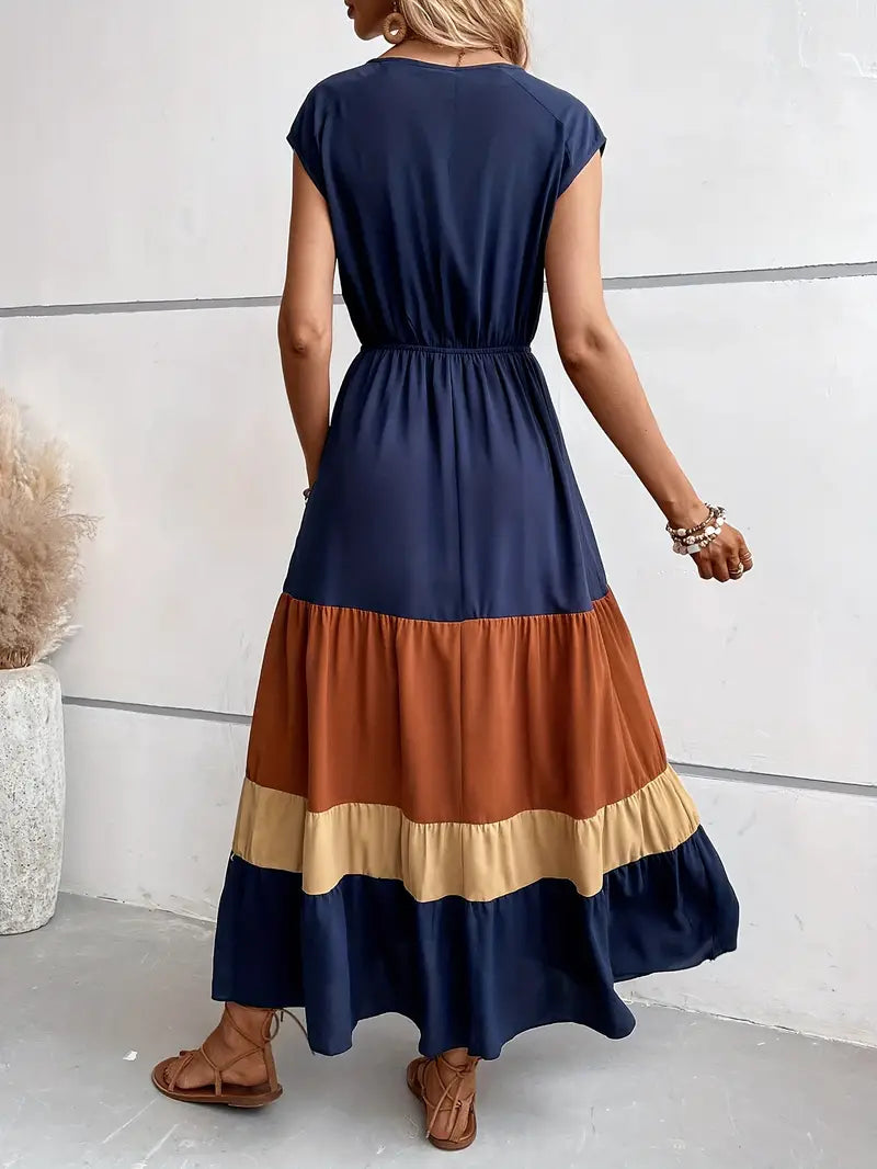 Edna - Pleated dress with color blocks