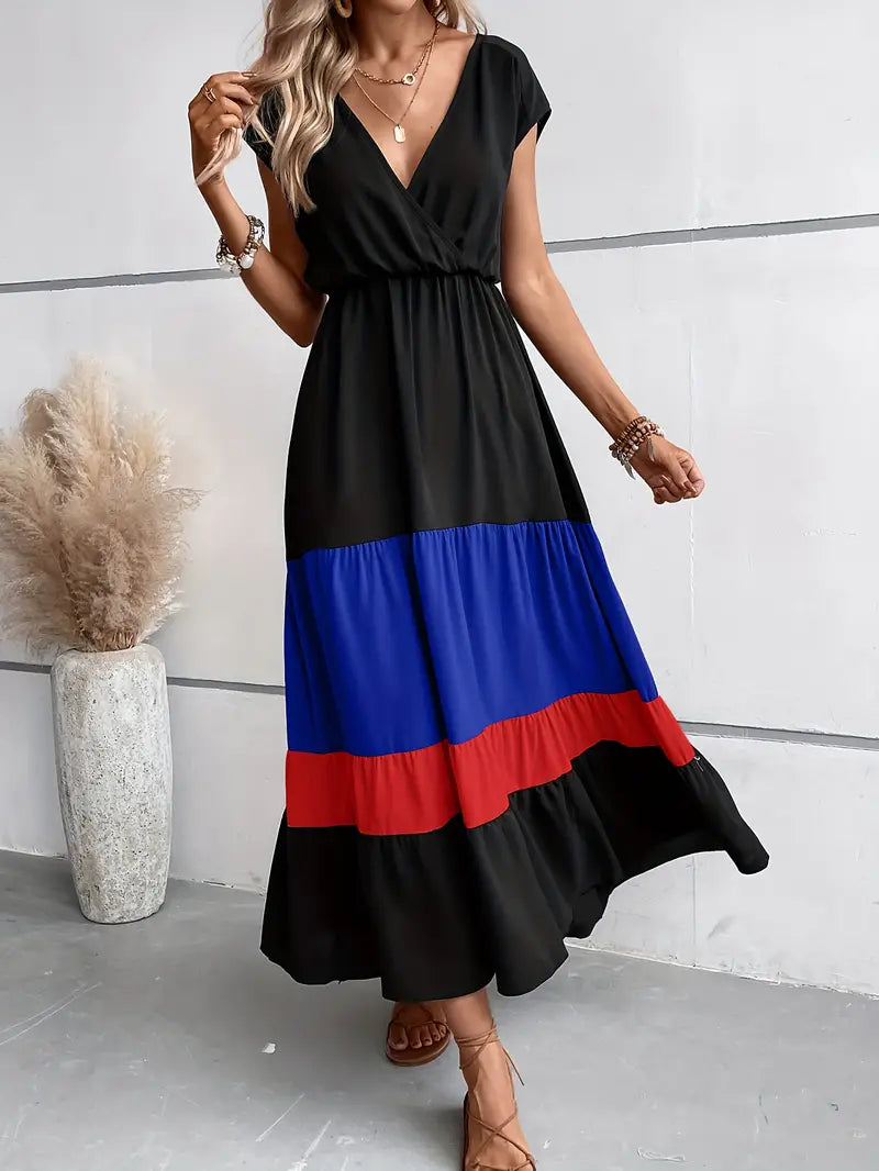 Edna - Pleated dress with color blocks