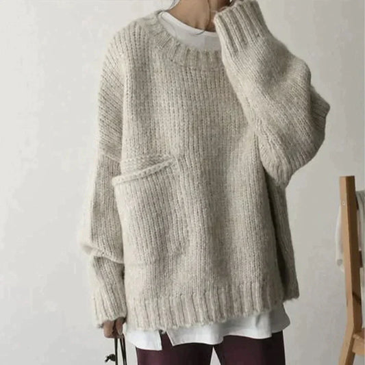 Ivory - Ivory oversized sweater with front pocket