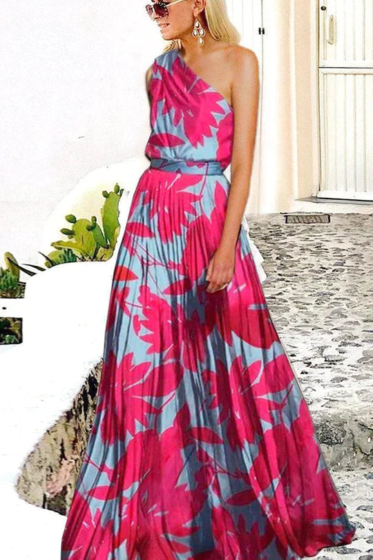 Donna - Printed One Shoulder Maxi Dress