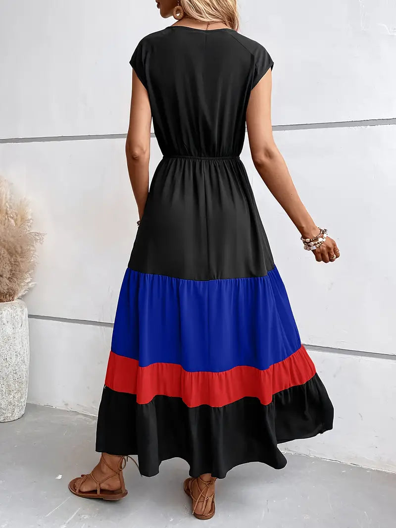 Edna - Pleated dress with color blocks