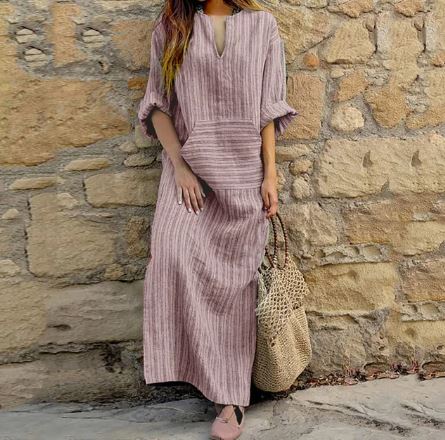 Stella - Cotton and linen striped dress