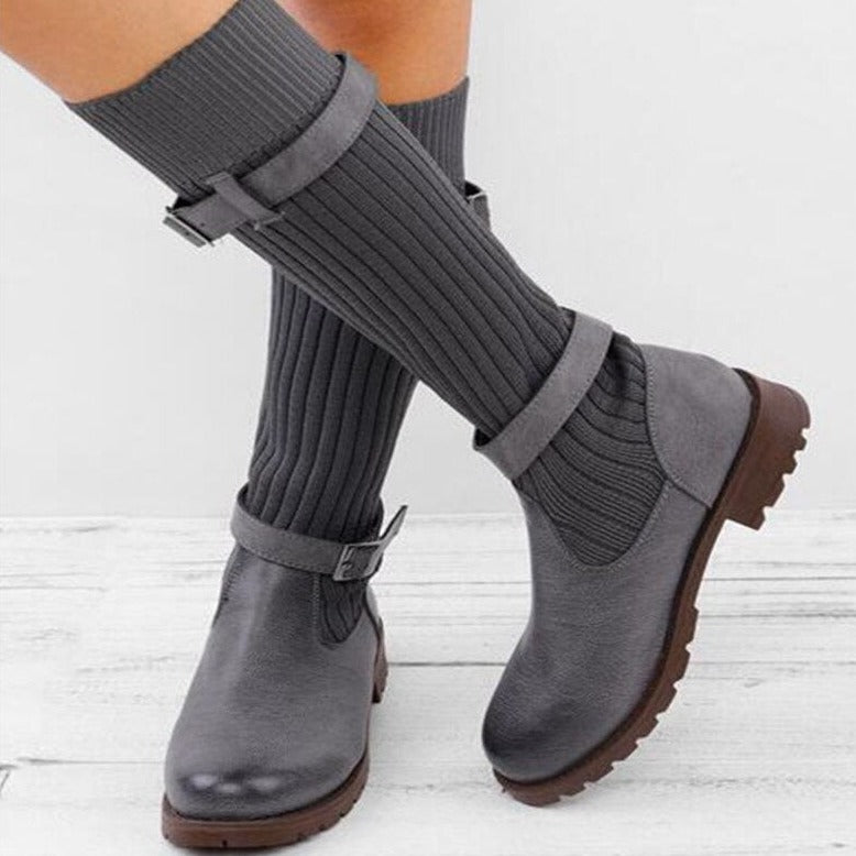 Kelly - Bottes chaudes en cuir tricoté en laine pour femme