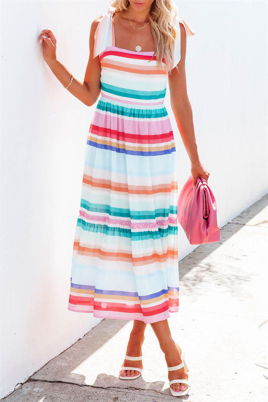 Bianca -Long dress with print and stripes