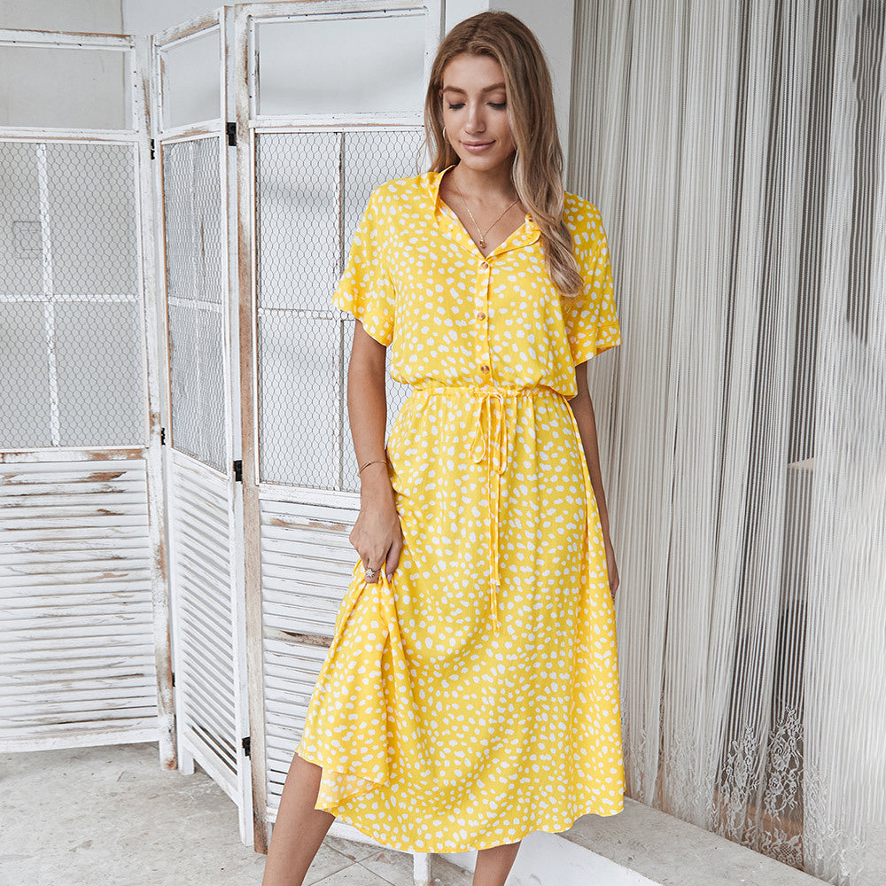 Anesley - Short Sleeve Polka Dot Summer Dress